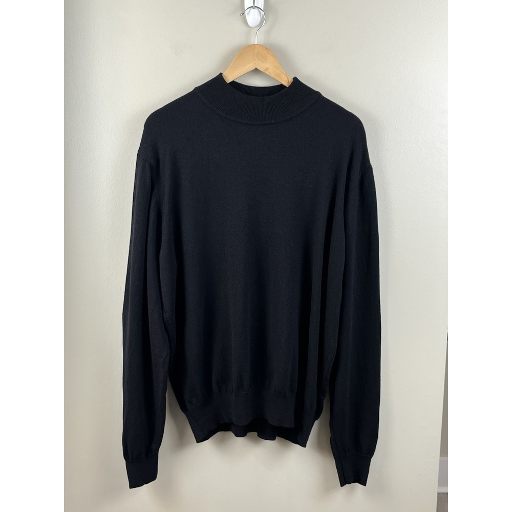 John W Nordstrom Men's XL 100% Extra-Fine‎ Merino Wool Mock Neck Sweater Black